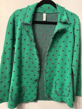 Green Polka Dot Open-Front Jacket